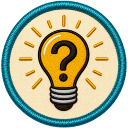 The Reuther Lab logo: embroidered patch with a lightbulb and question mark